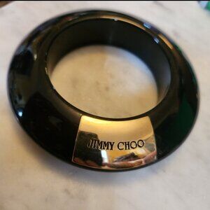 Auth Jimmy Choo Black Bangle Bracelet w/ Gold Logo
